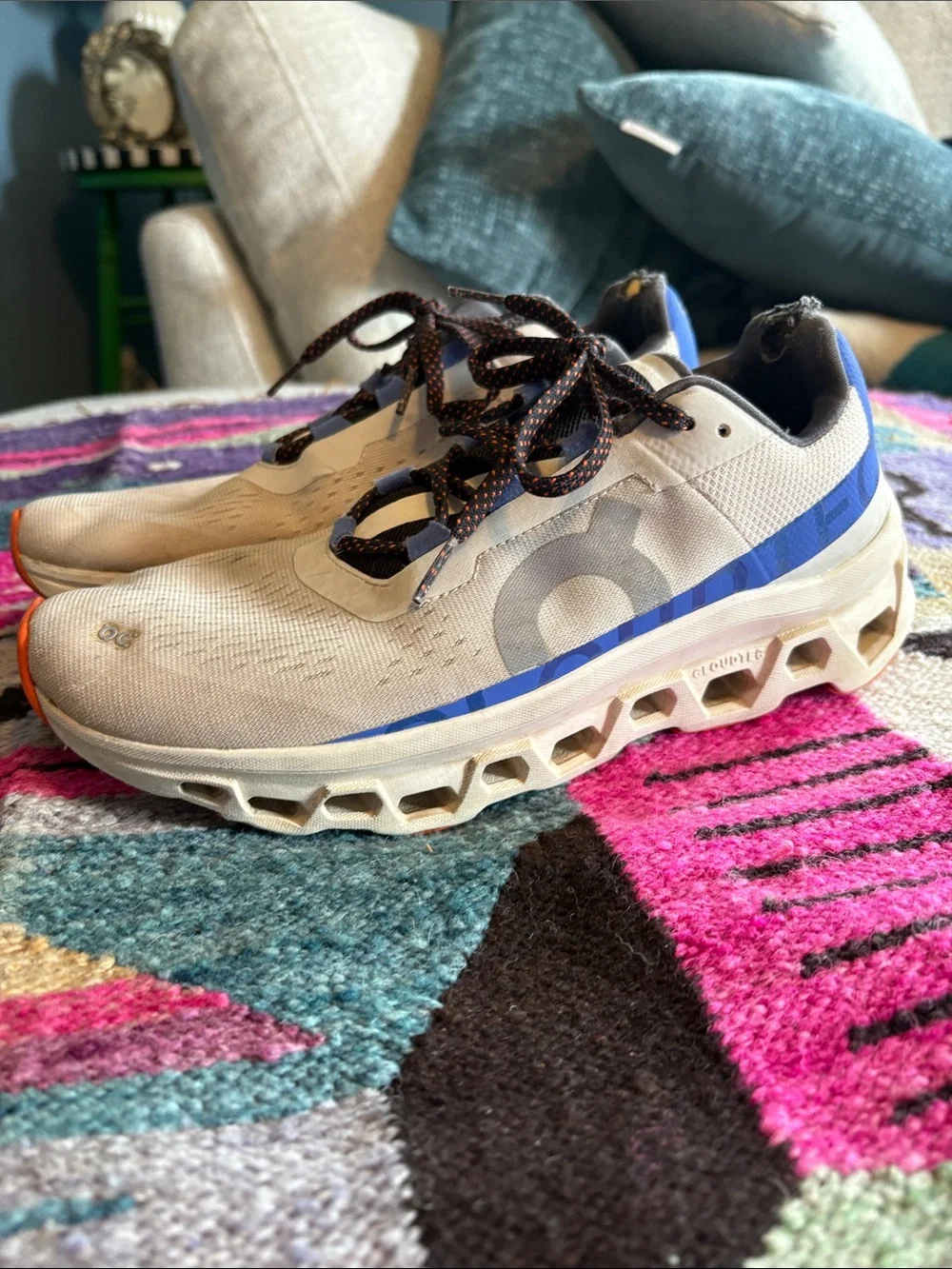 On Running Women's White and Blue Cloudventure-Style Athletic Shoes